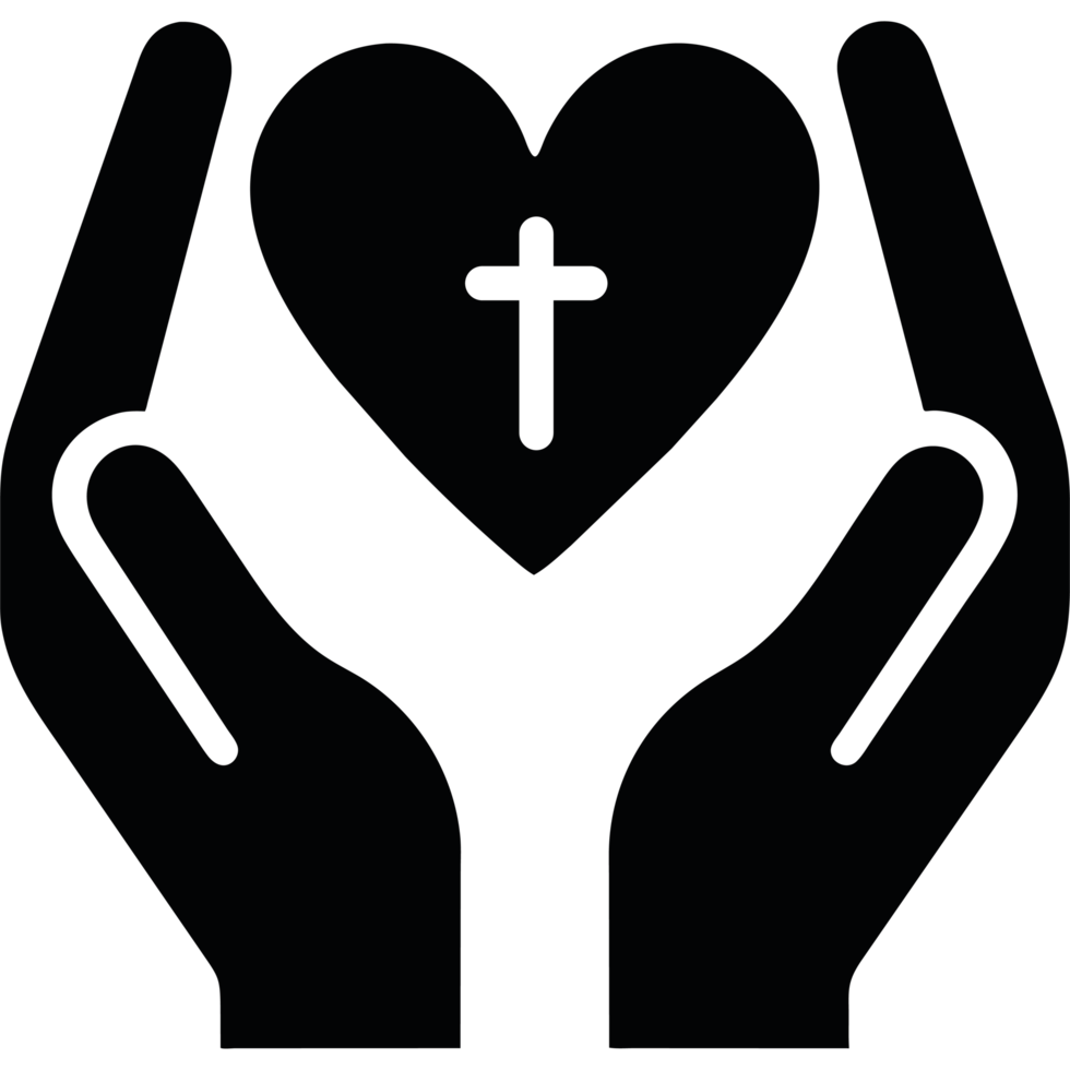 Hands holding a heart with a cross in the middle png