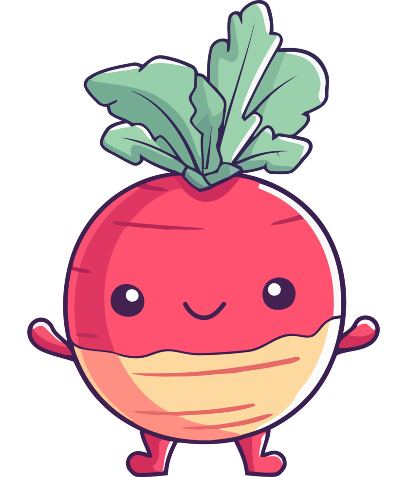 A cartoon radish with eyes and arms png