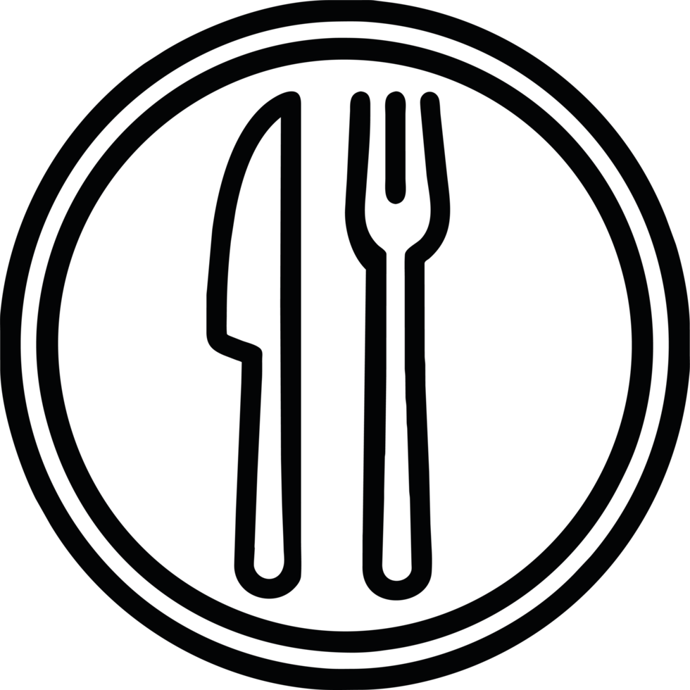 A black and white image of a fork and knife png