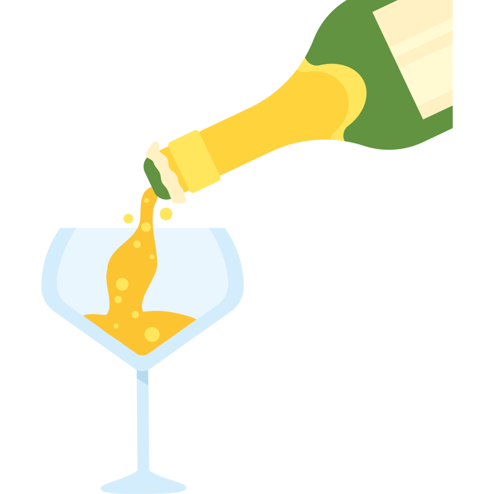 A bottle of champagne being poured into a glass png