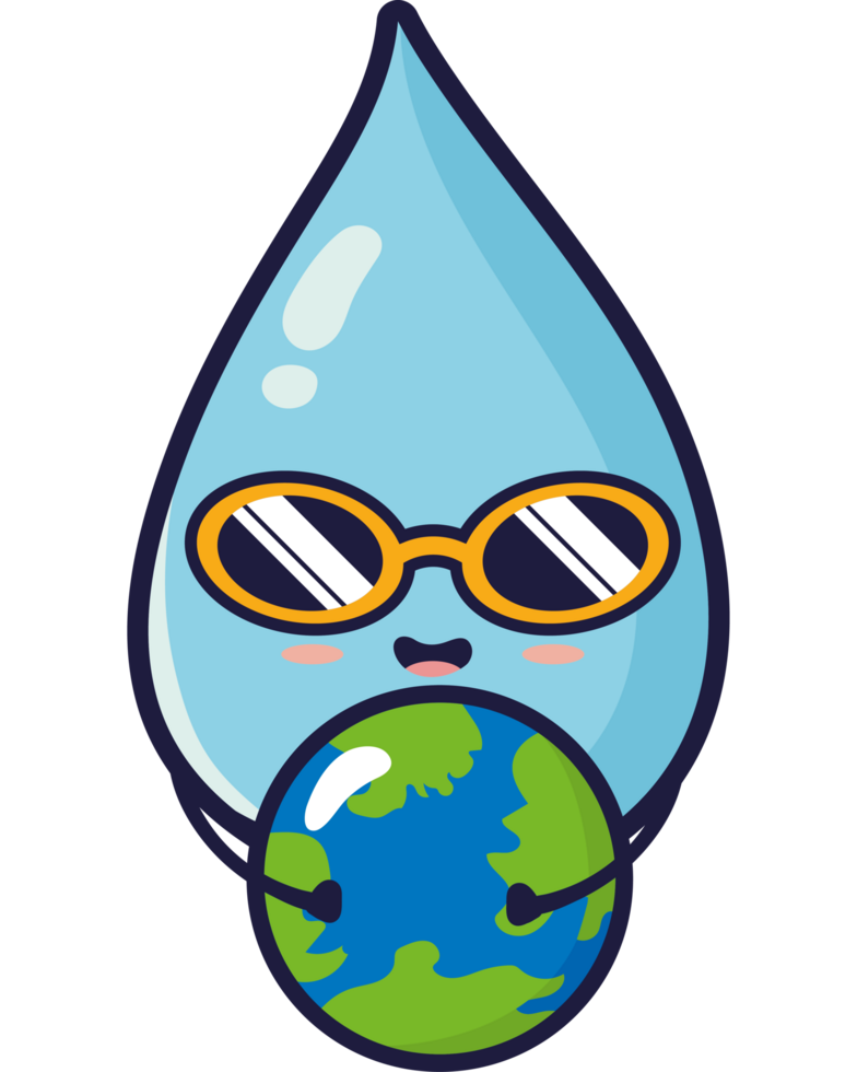 A water drop with sunglasses holding the earth png