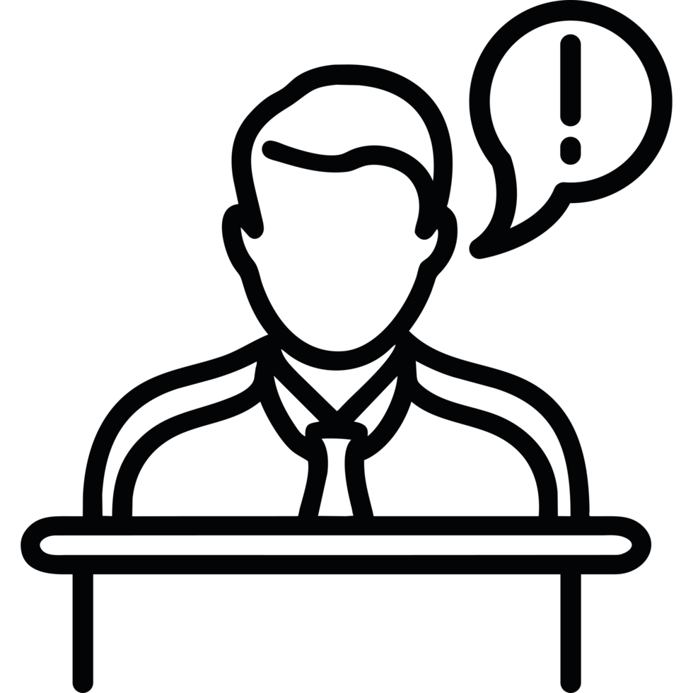 A man is sitting at a desk with a speech bubble png