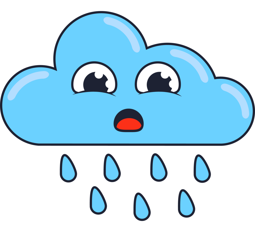 A cartoon cloud with rain drops on it png