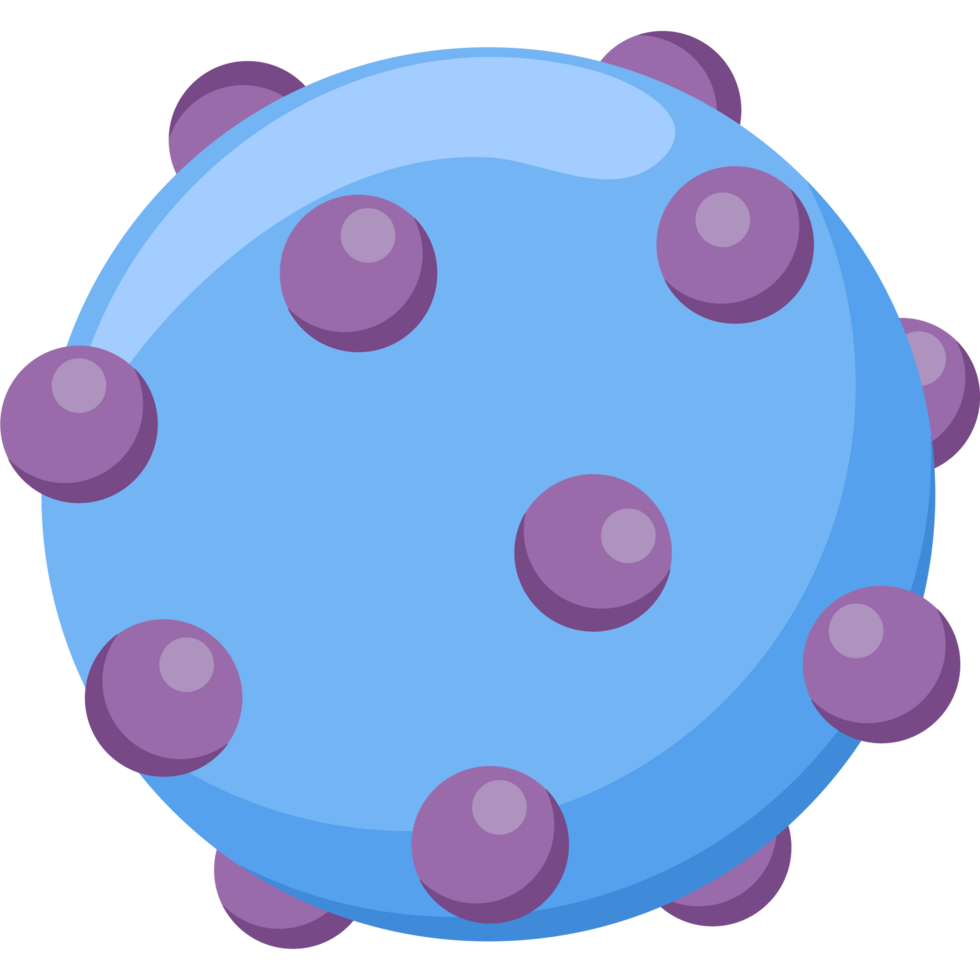 A blue virus with purple dots on it png