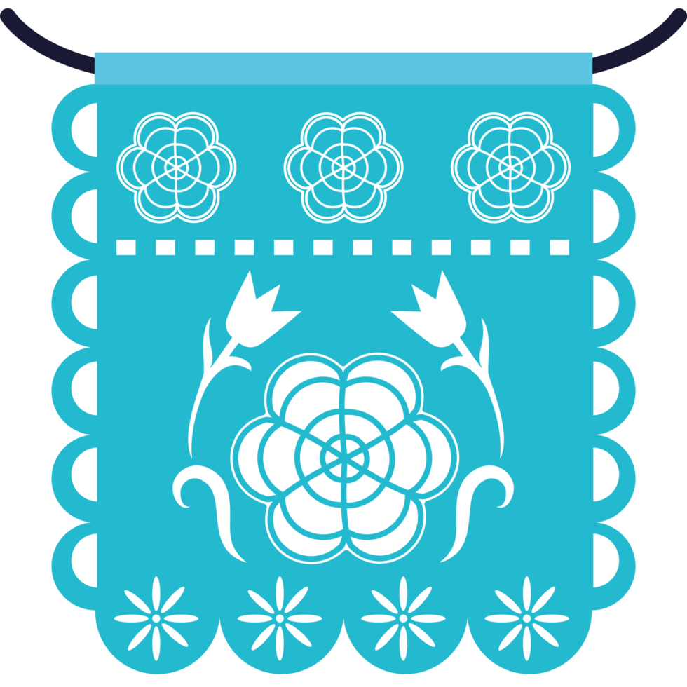A blue mexican flag with flowers and a border png