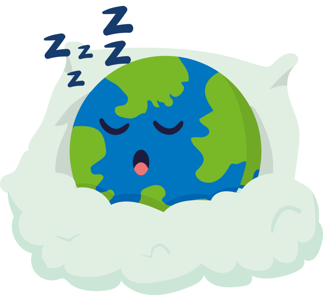 A cartoon earth sleeping in a pillow with a sleeping face png