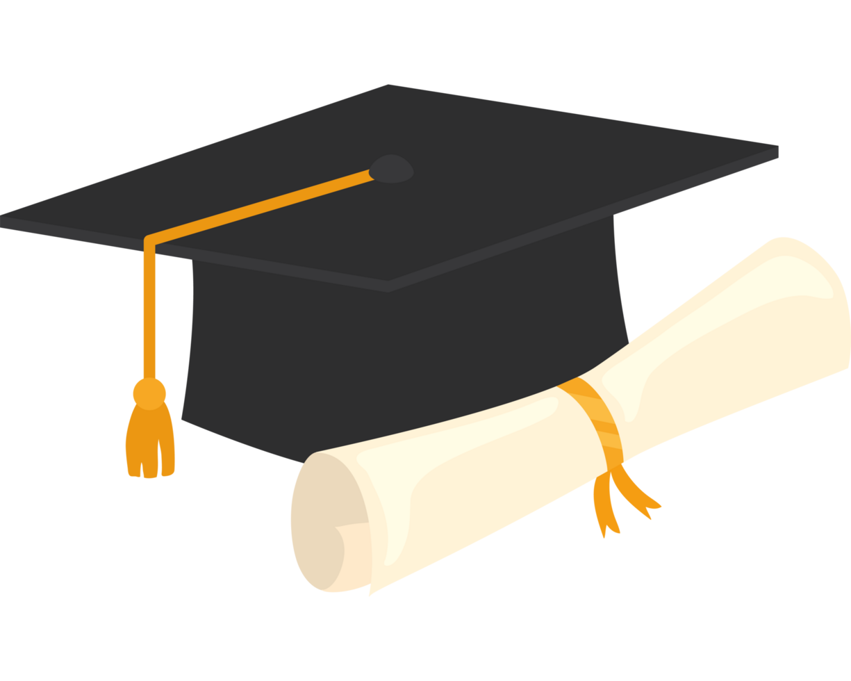 Graduation cap and scroll with a black cap png