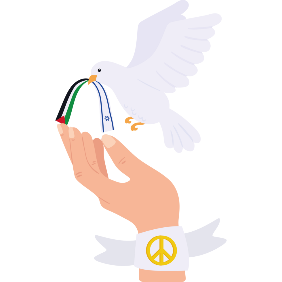 A hand holding a dove with a peace sign png