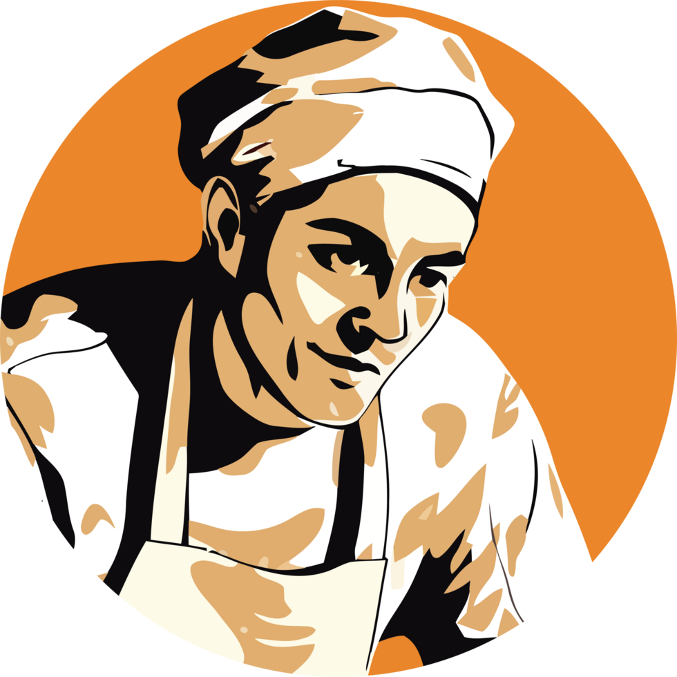 A chef in a hat and apron png