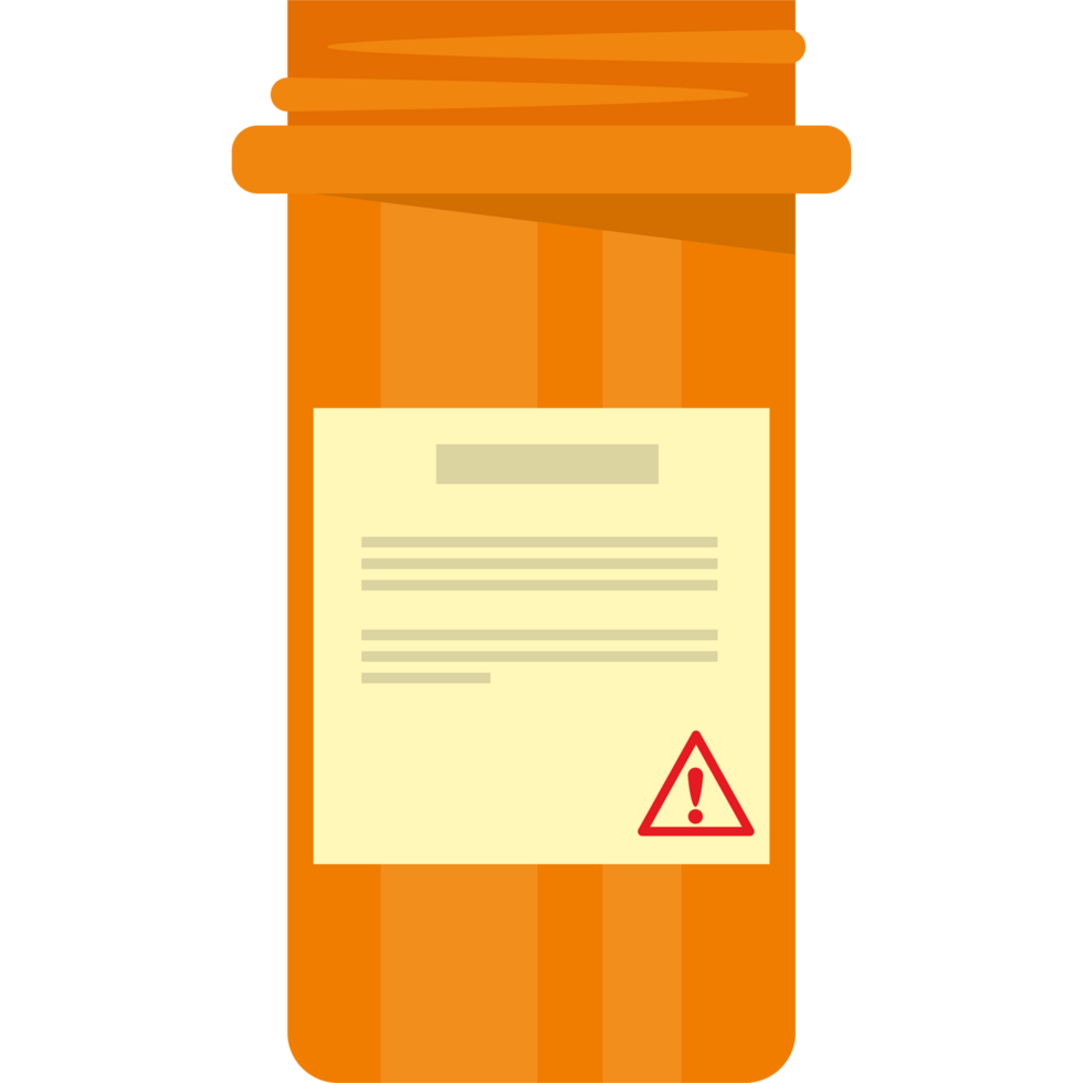 An orange pill bottle with a label on it png
