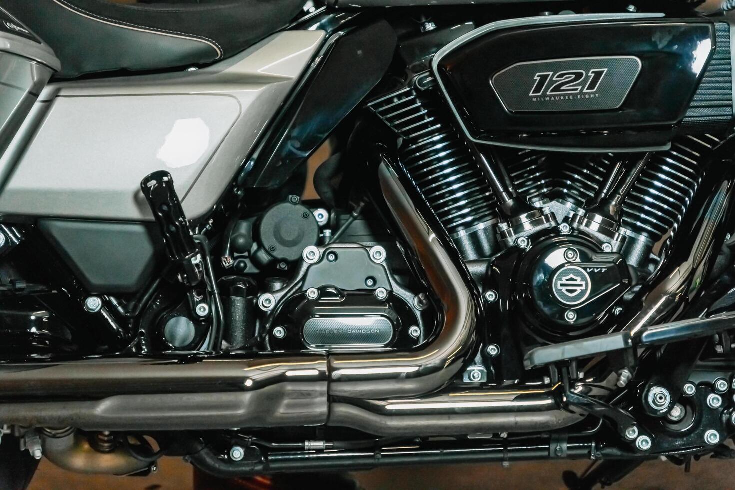 Harley Davidson CVO Street Glide 121 motorcycle in the parking tunnel with LED lights photo