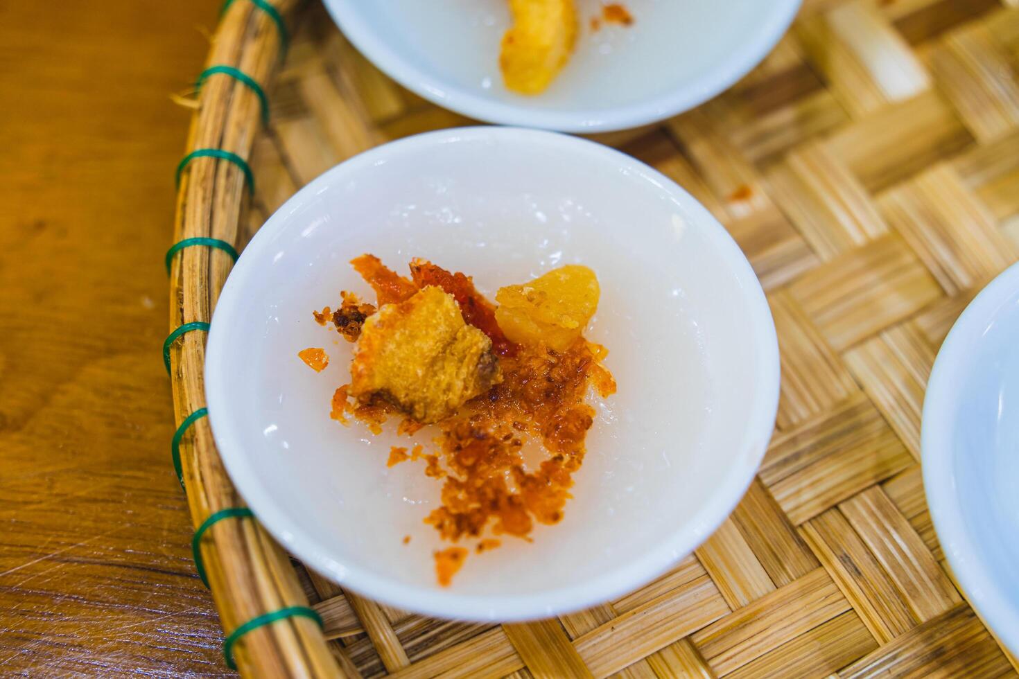 Rice steam in small porcelain cup banh beo, Vietnam food, Selective focus photo