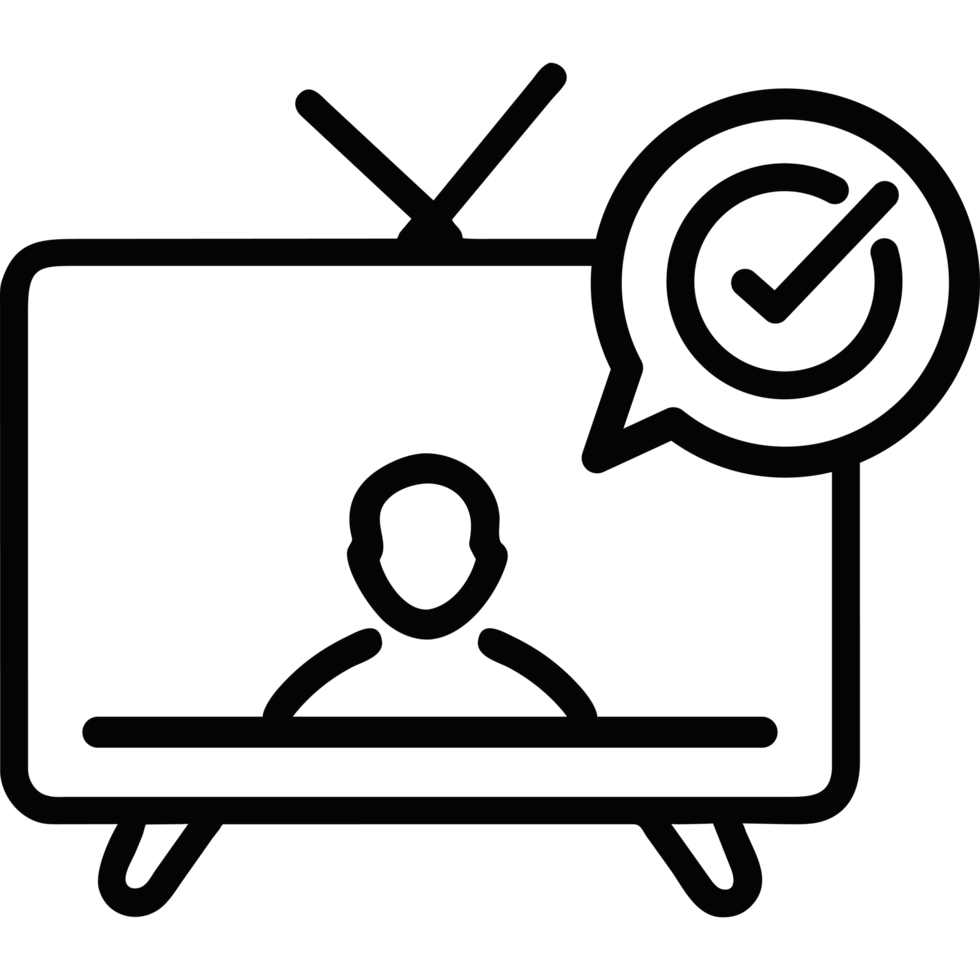 A black and white image of a television with a person sitting in front of it png