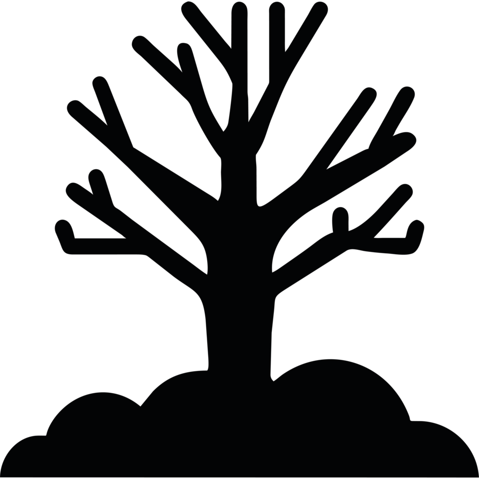 A black silhouette of a tree on a hill png