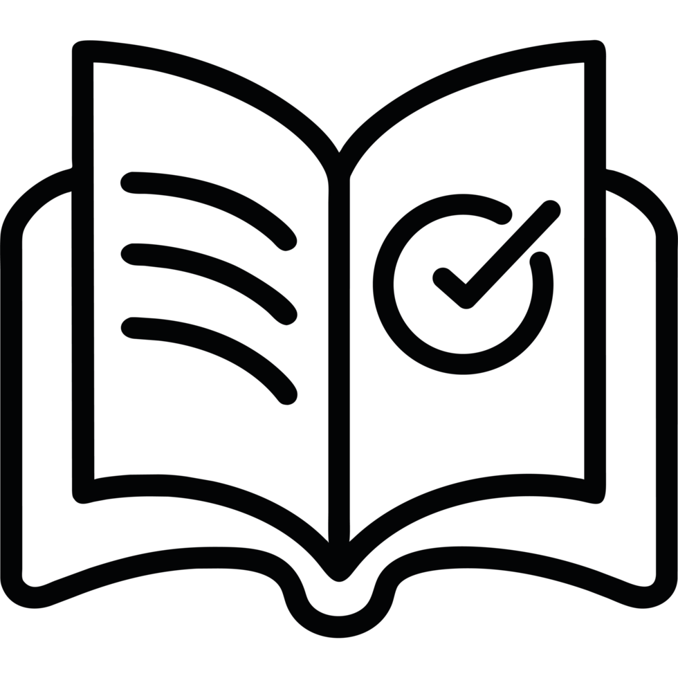 An open book with a check mark on it png