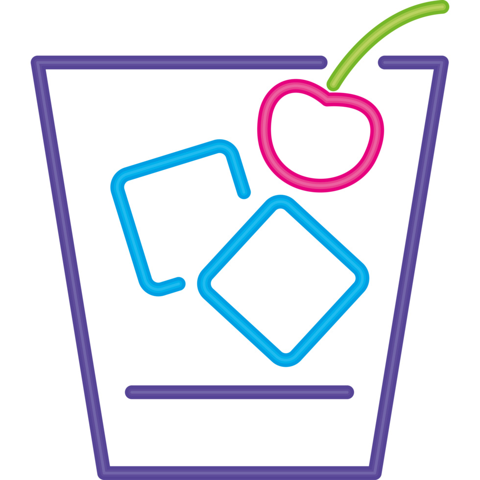 A neon sign with a glass of ice and cherries png