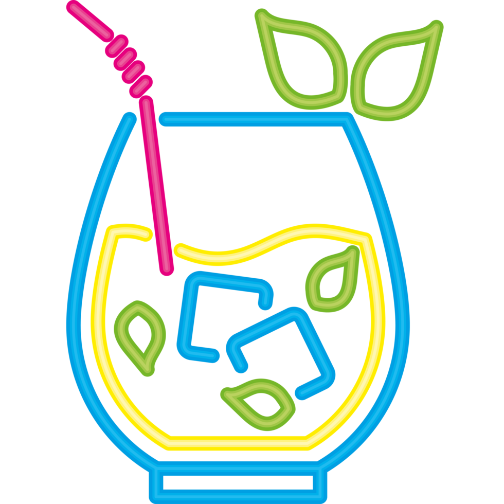 A neon sign with a drink and a leaf png