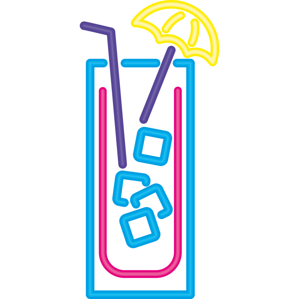 A neon sign with a drink and umbrella png