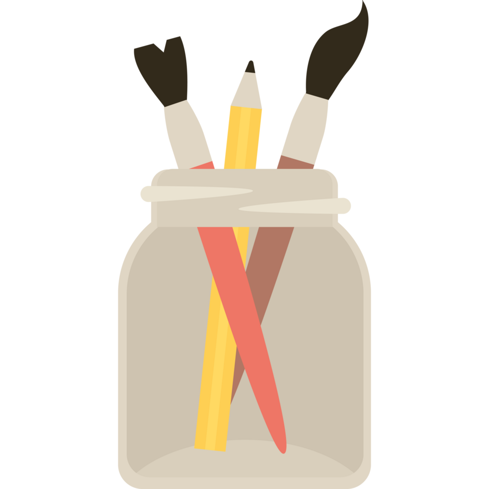 A jar with paint brushes and pencils png
