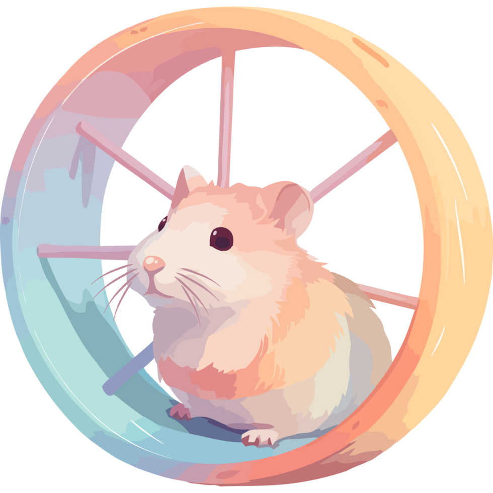 A hamster in a wheel with a rainbow background png