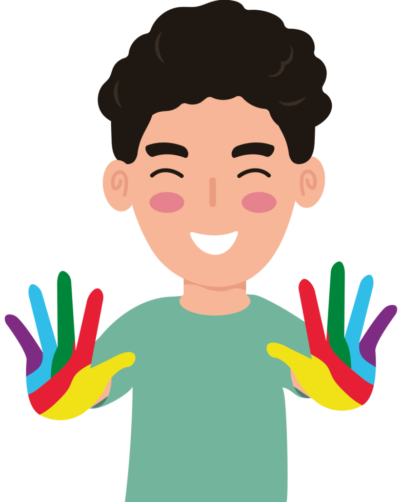A boy with colorful hands png