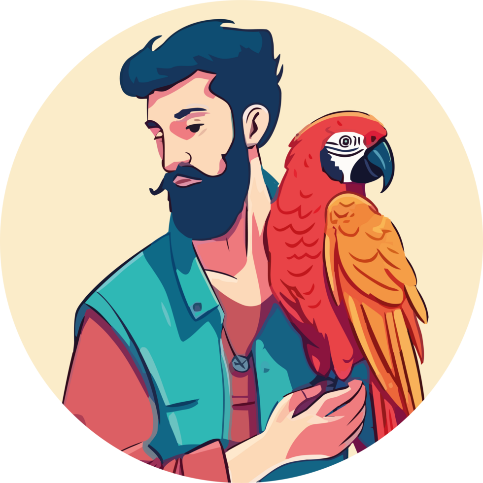 A man with a beard and a parrot png
