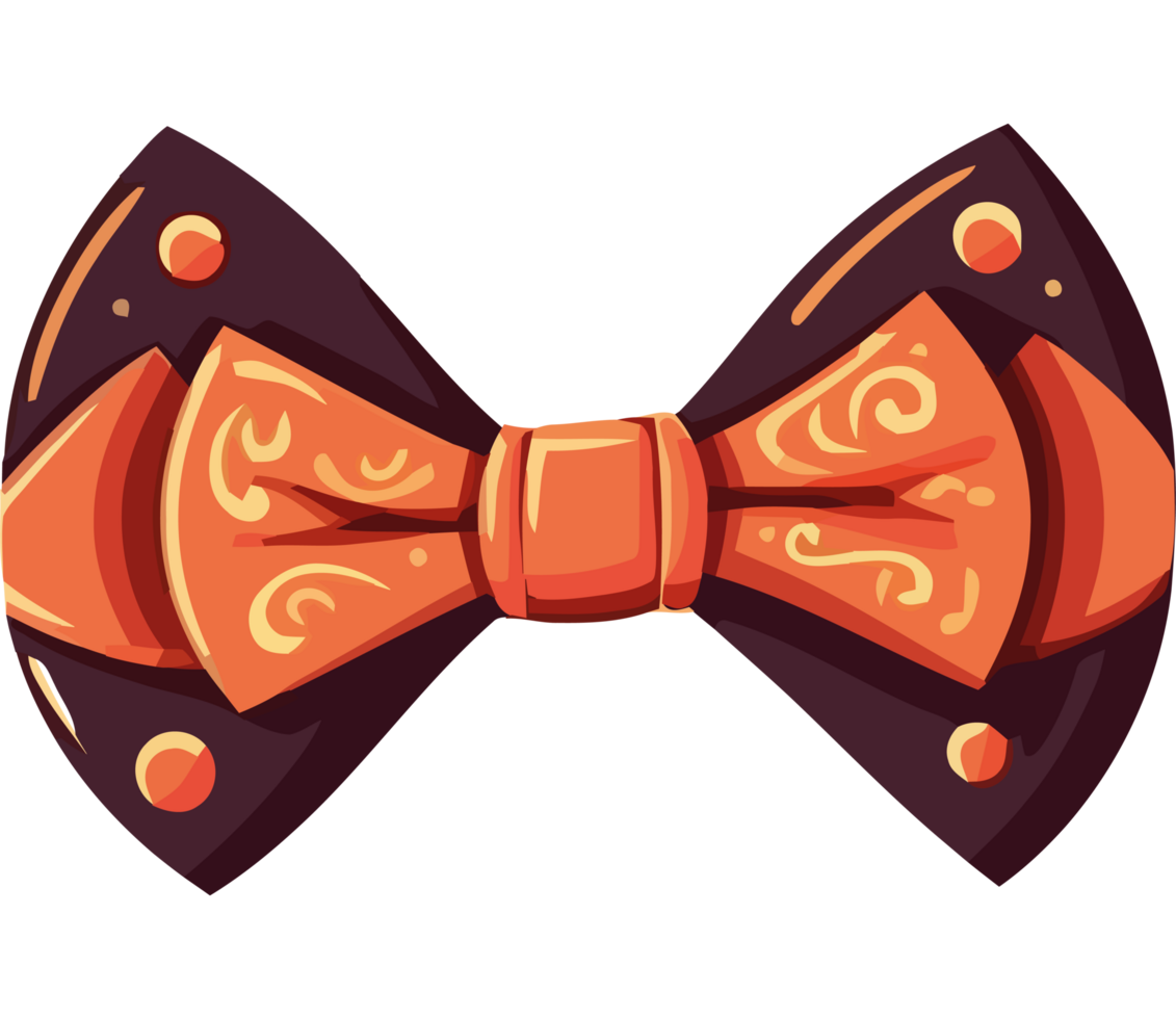 An orange bow tie with gold and black dots png
