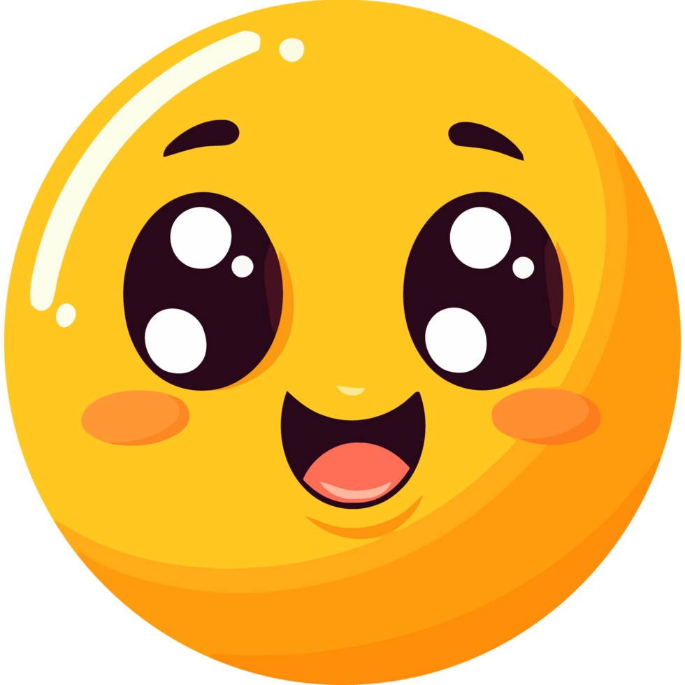 A cartoon yellow emoticion with big eyes and a smile png