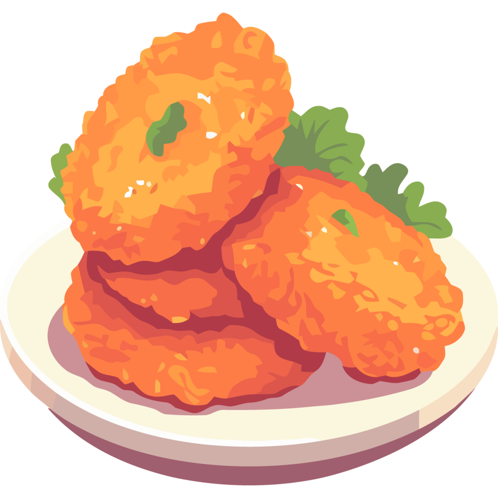 A plate of fried chicken on a white plate png
