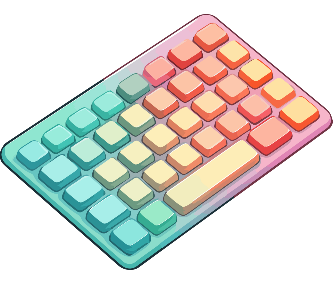A colorful keyboard with a rainbow background png