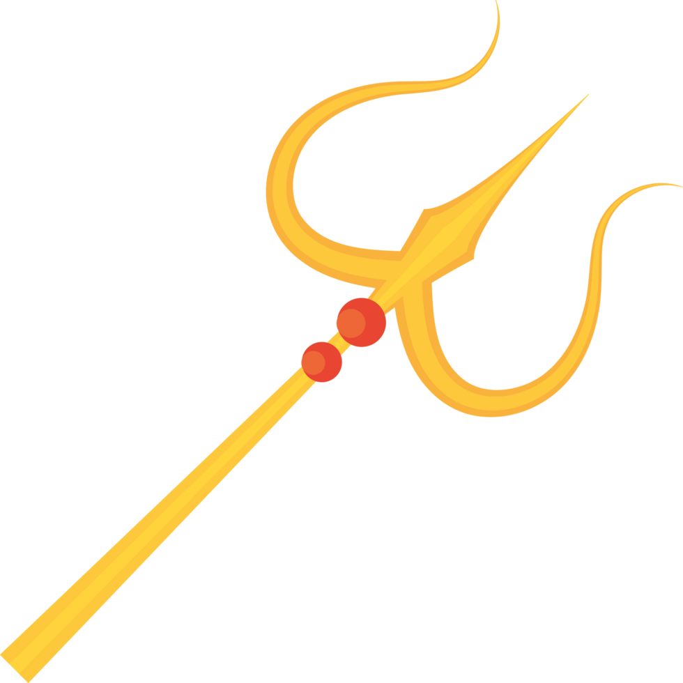 A golden trident with a red ball on top png