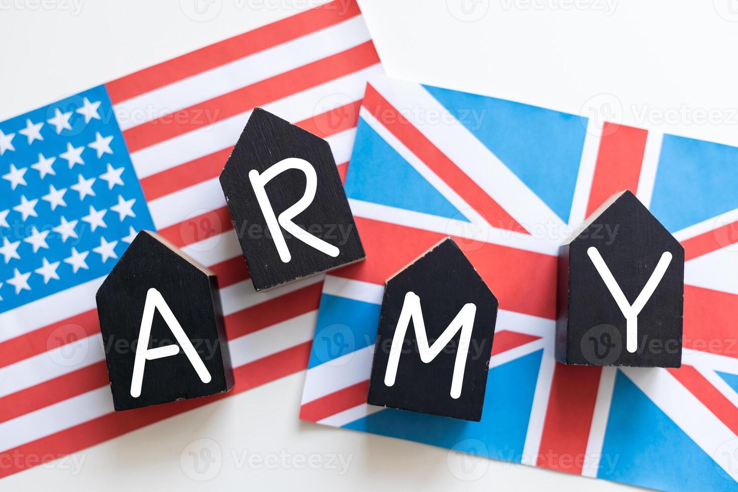 Flags of USA and UK isolated on white. 3D illustration photo