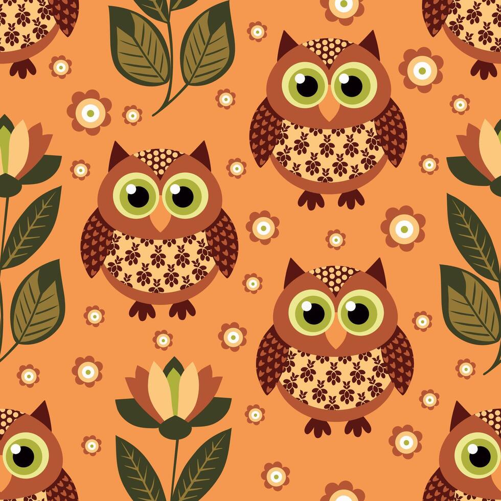 owls in flowers on a bright background vector