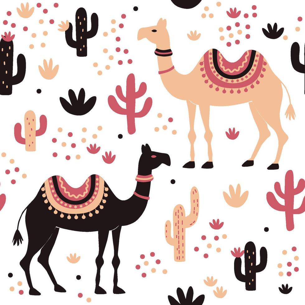 bright camels against a background of plants vector