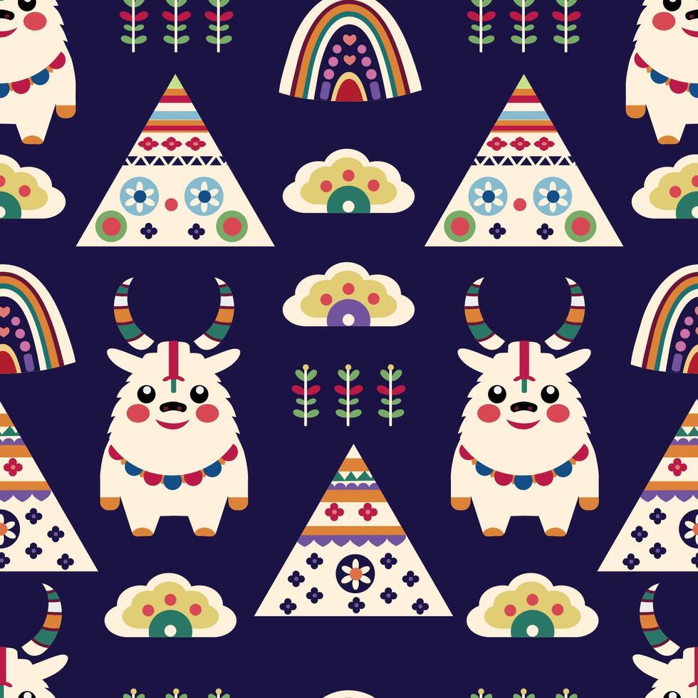 bright deer on a dark background. seamless pattern vector