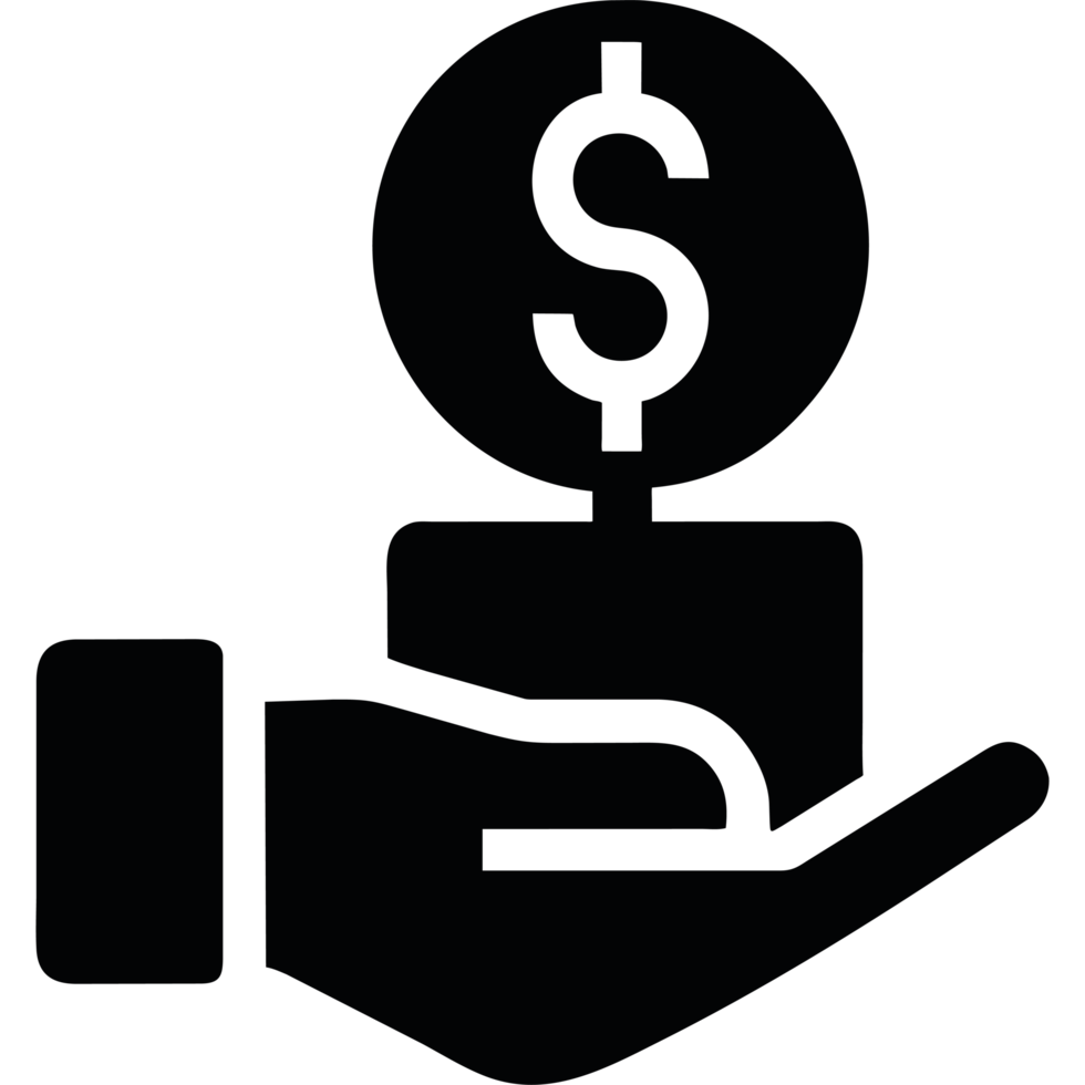 A hand holding a dollar sign and a coin png