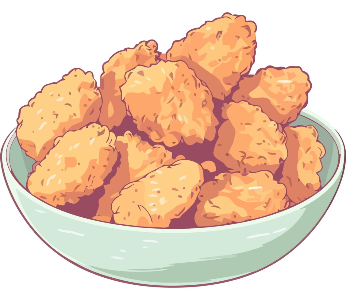 A bowl of fried chicken in a cartoon style png