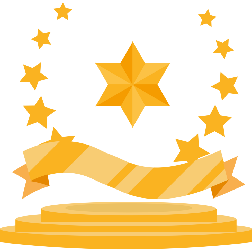 A golden star with a ribbon and stars on top png