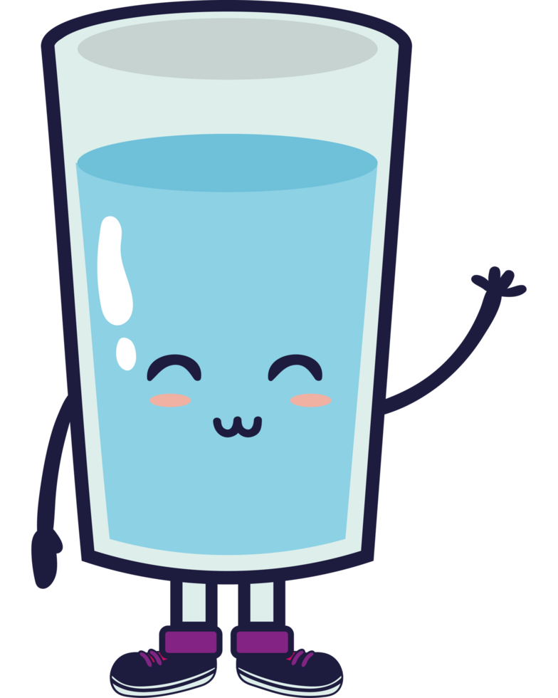 A cartoon glass of water with a smile png
