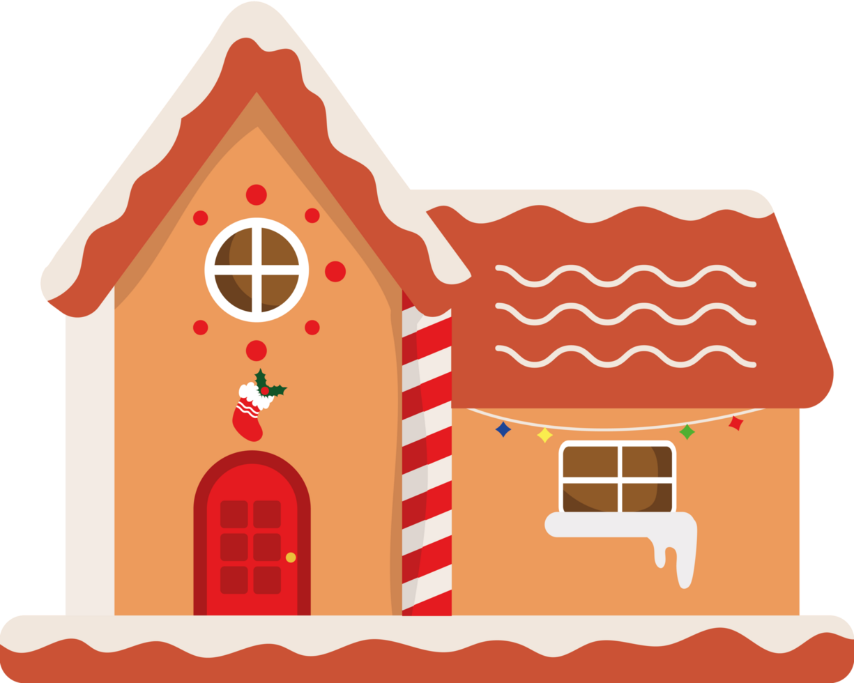 A gingerbread house with a christmas tree png