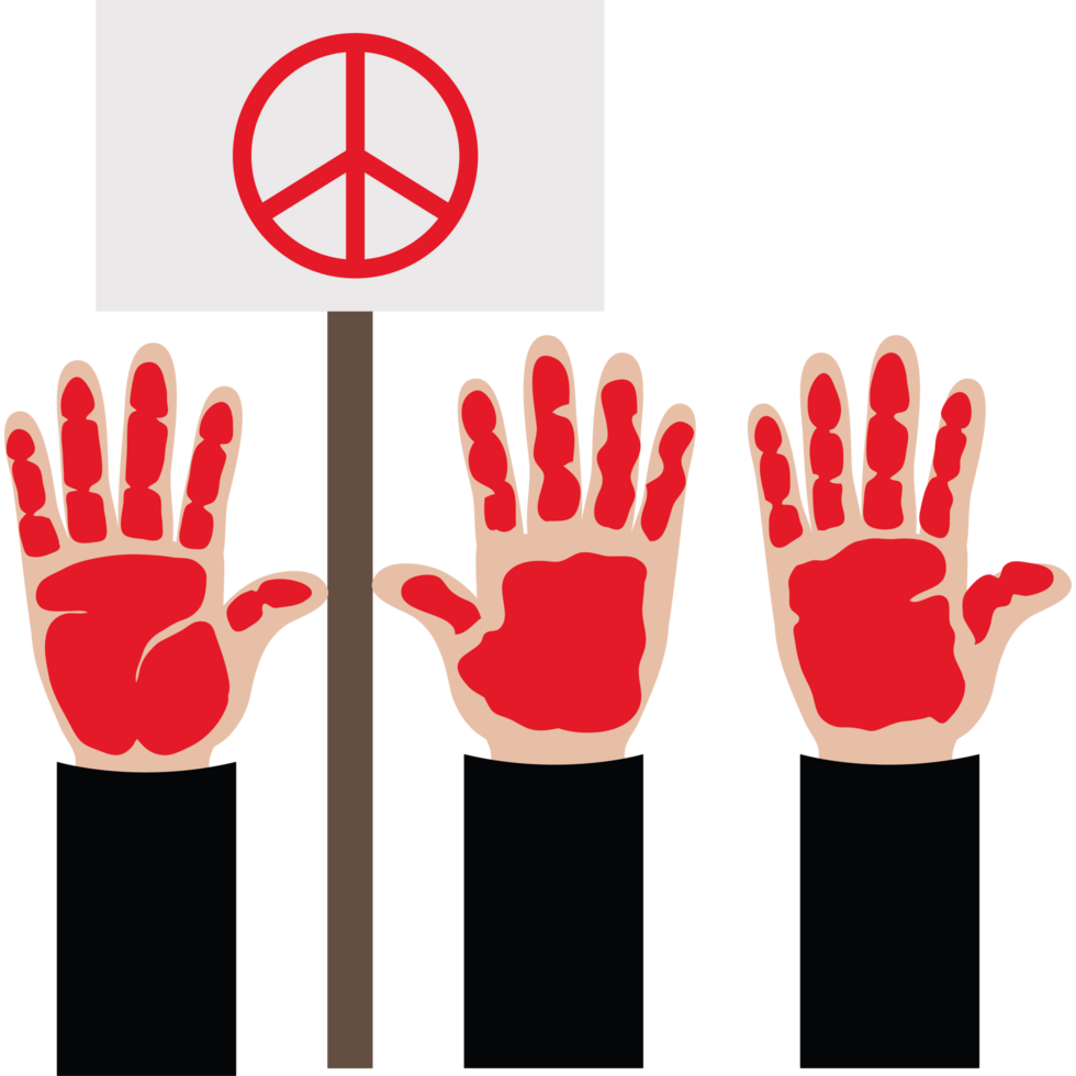 Hands with red paint and a peace sign png