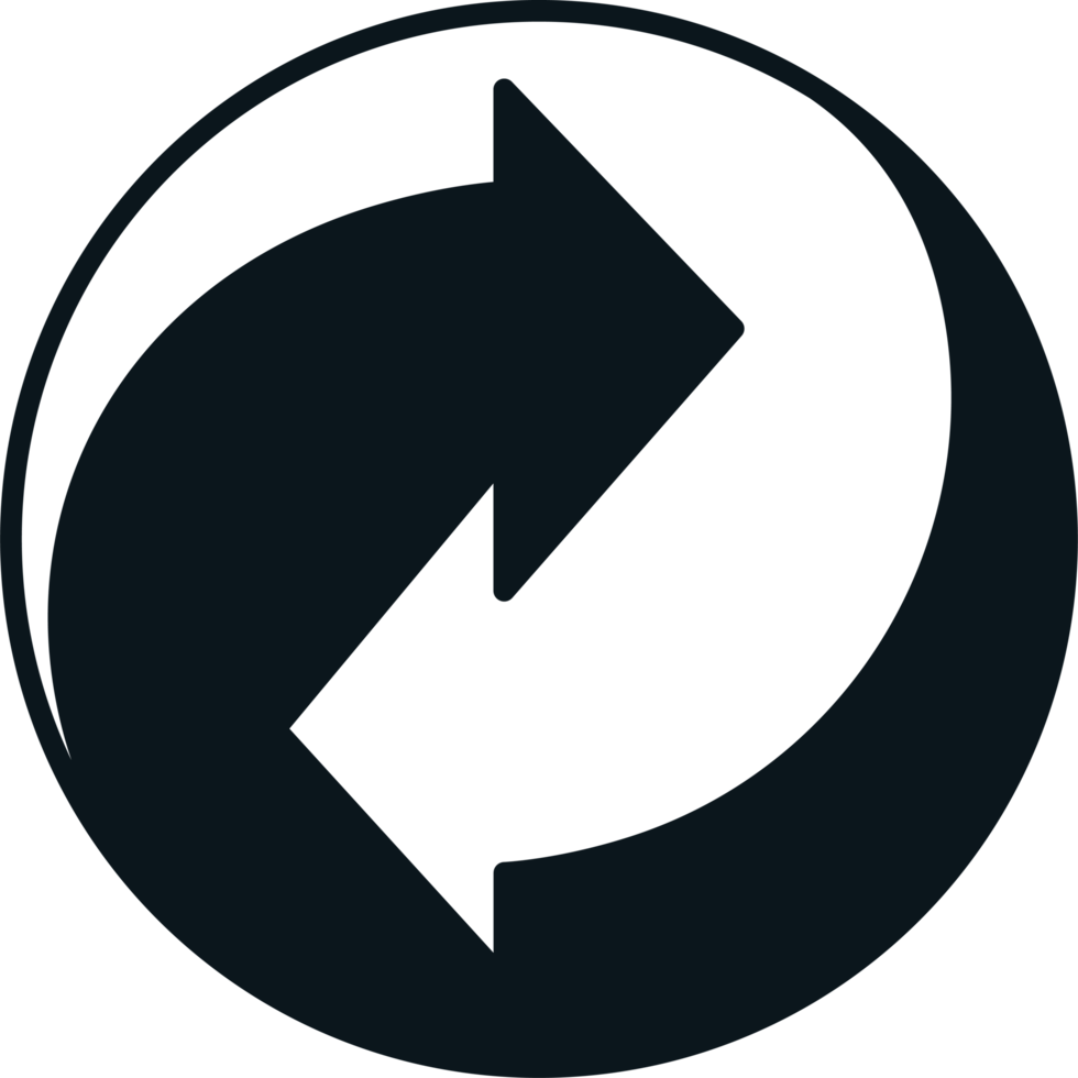 A black and white circular logo with an arrow pointing to the left png