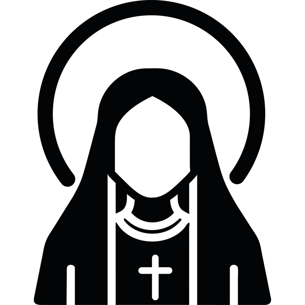 A black and white icon of a woman with a cross on her head png