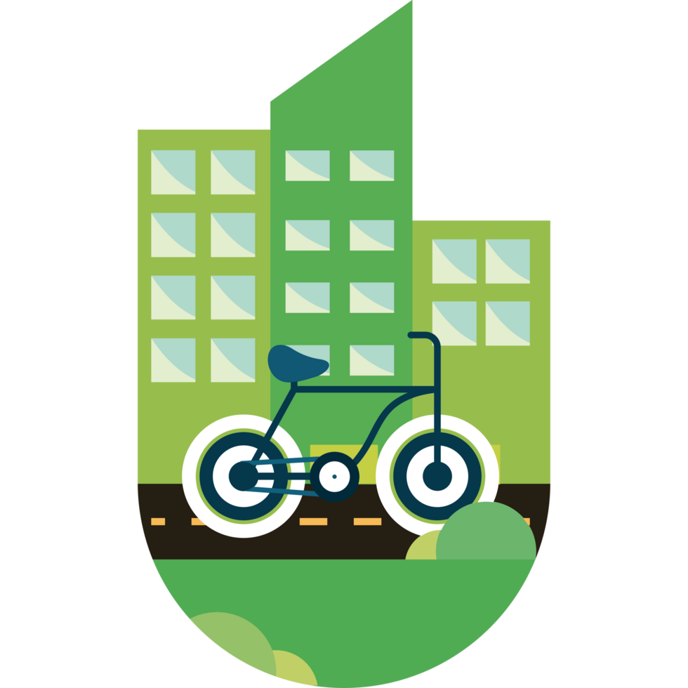 A green bicycle in front of a city building png