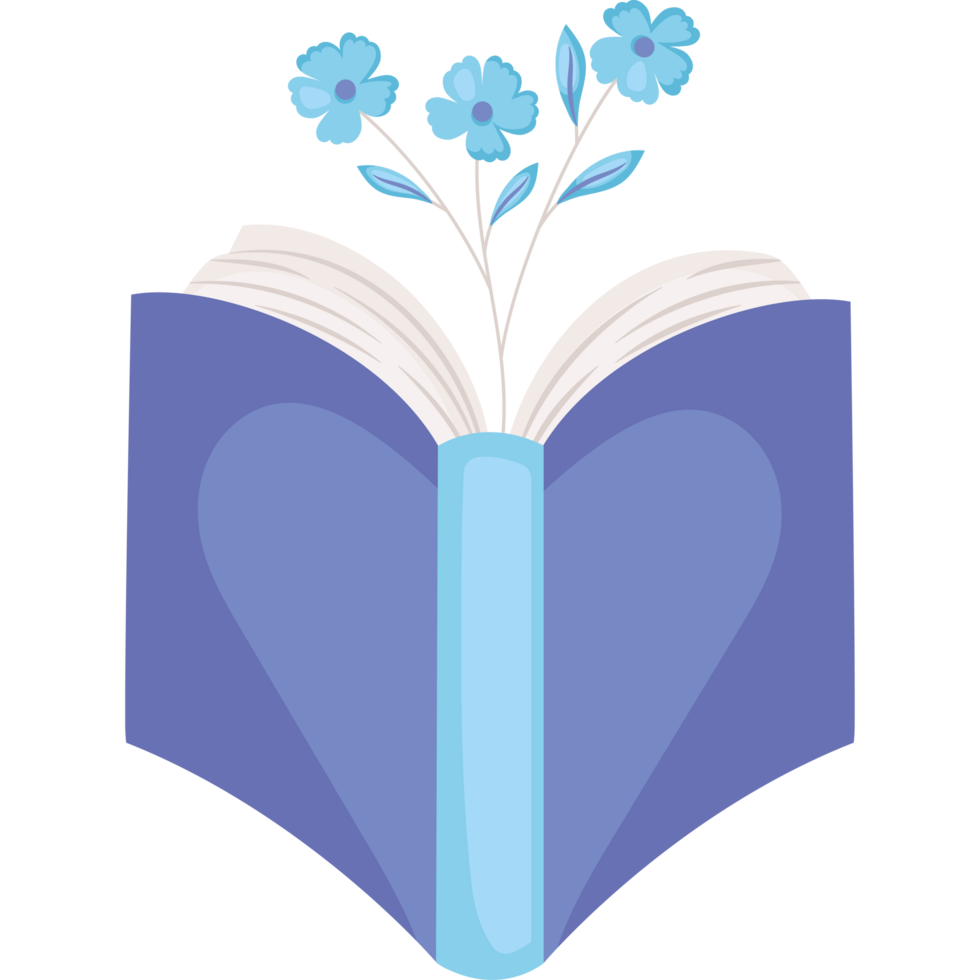 An open book with flowers and a blue flower png