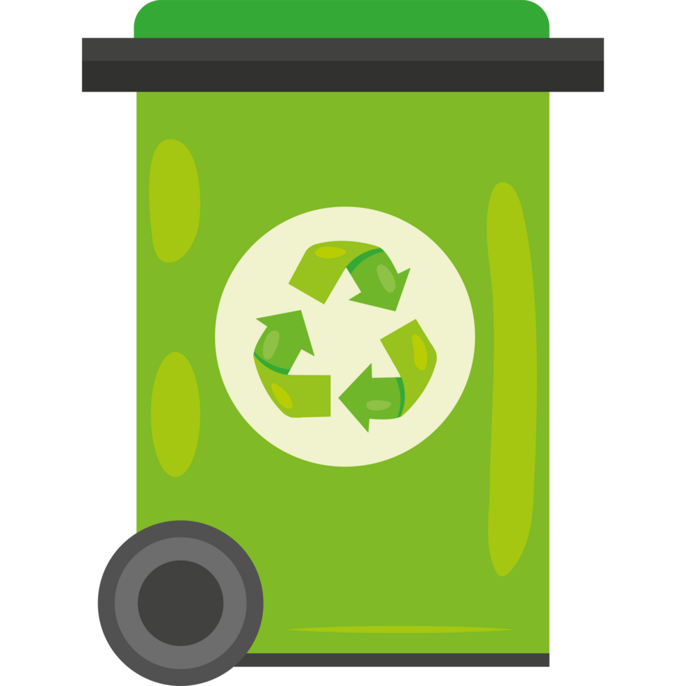 A green trash can with a recycling symbol on it png