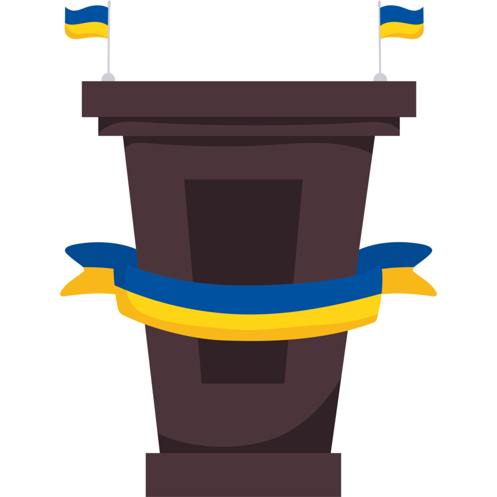A podium with flags and a ribbon png