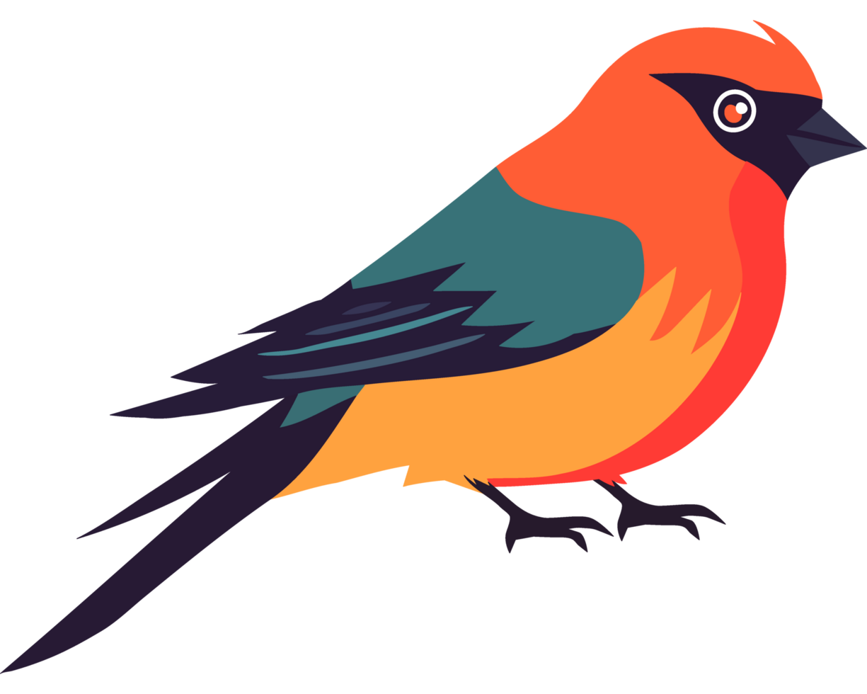 A colorful bird with orange, green and blue feathers png