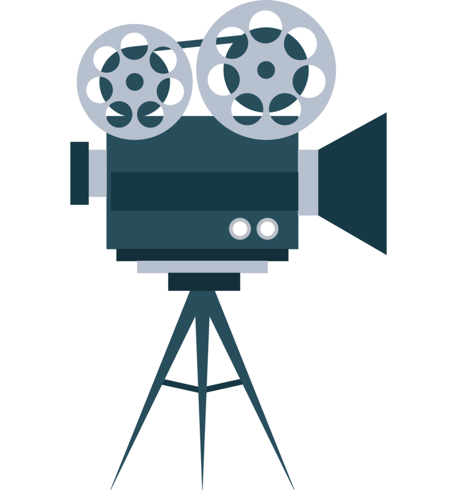 A movie camera on a tripod with two film reels png