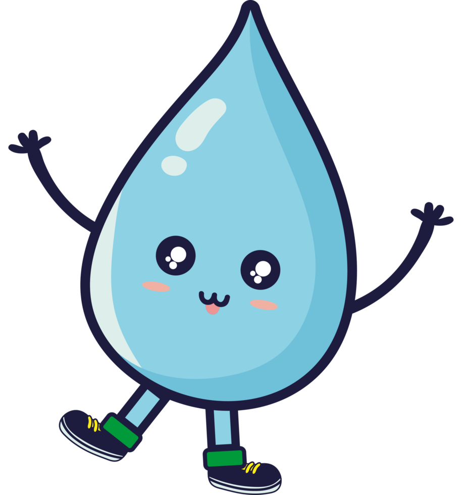 A cartoon water drop character with arms outstretched png